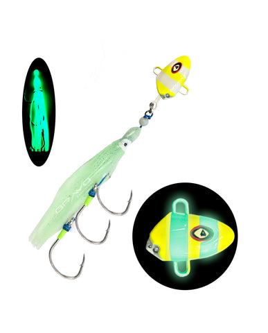 Bravo 3 Hook Skirted Jigs Glow 100g