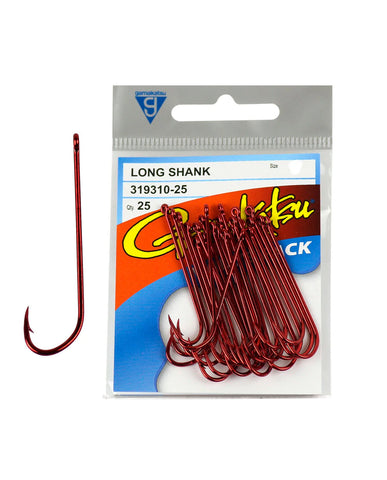 Gamakatsu Long Shank Hooks Red 25 Pack